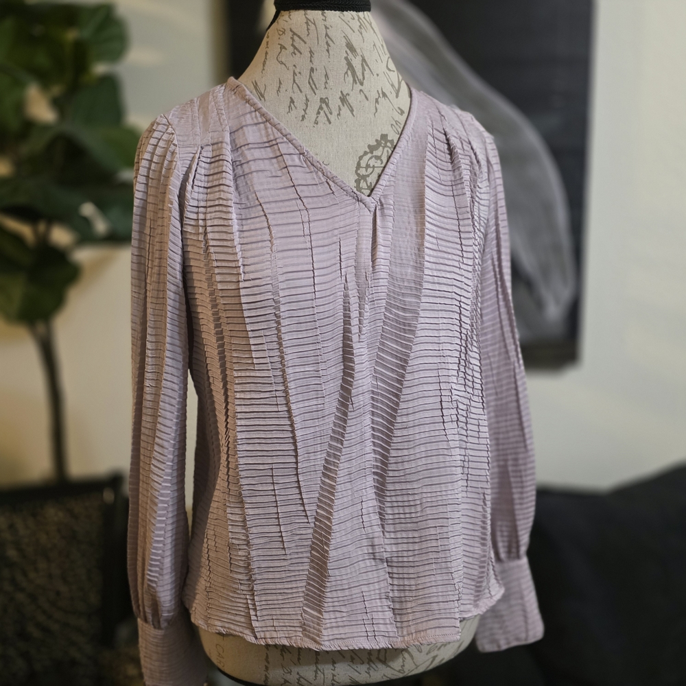 Anthropologie Current Air Mauve Long Sleeve Silky Pleated Top